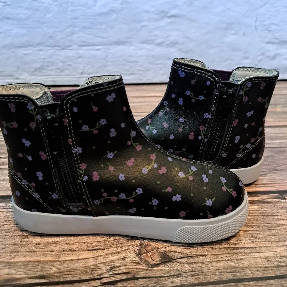 See Kai Run Girls Black Floral High Top Sneakers Ankle Boots Size 6 Toddler